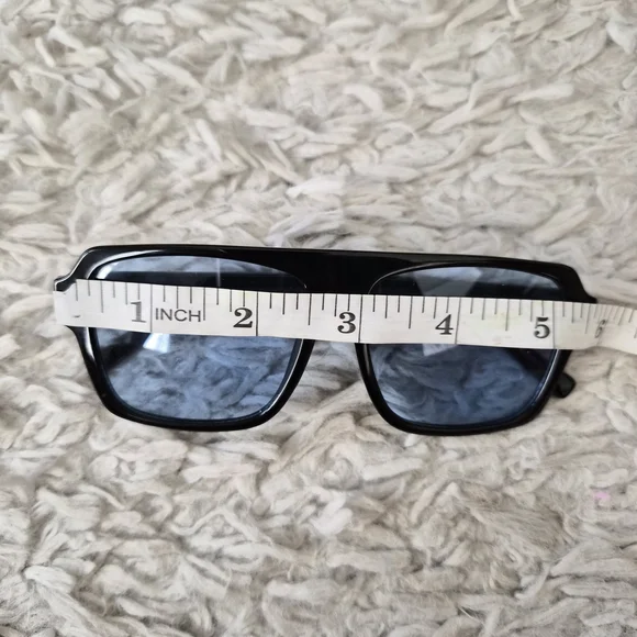 Black Square Flat Top Sunglasses with Blue Tint Lenses - Picture 10 of 11